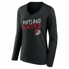 NBA - Portland Trail Blazers Women's Hustle Custom Long Sleeve V-Neck T-Shirt - Black