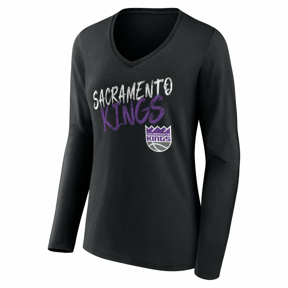 NBA - Sacramento Kings Women's Hustle Custom Long Sleeve V-Neck T-Shirt - Black