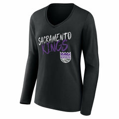 NBA - Sacramento Kings Women's Hustle Custom Long Sleeve V-Neck T-Shirt - Black