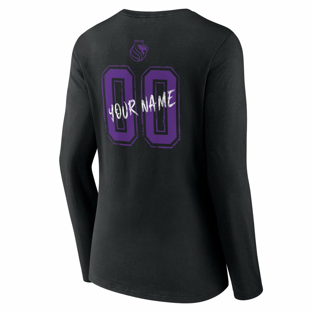 NBA - Sacramento Kings Women's Hustle Custom Long Sleeve V-Neck T-Shirt - Black