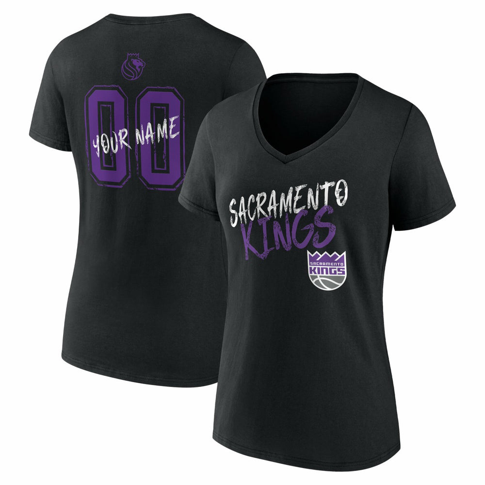 NBA - Sacramento Kings Women's Hustle Custom V-Neck T-Shirt - Black