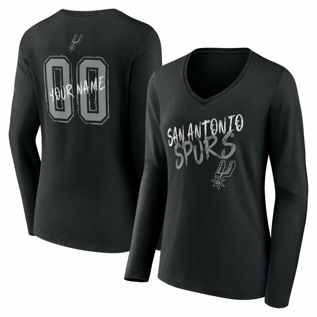 NBA - San Antonio Spurs Women's Hustle Custom Long Sleeve V-Neck T-Shirt - Black