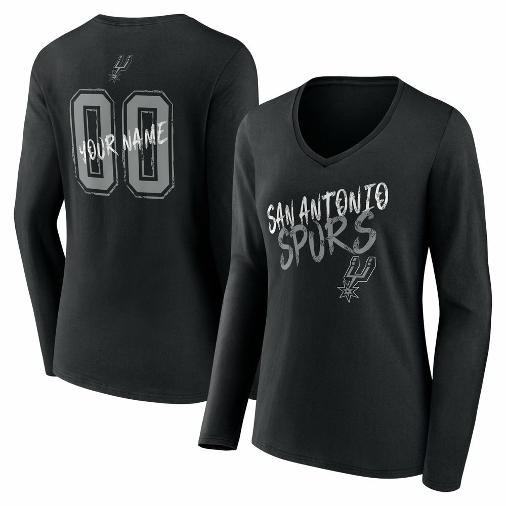 NBA - San Antonio Spurs Women's Hustle Custom Long Sleeve V-Neck T-Shirt - Black