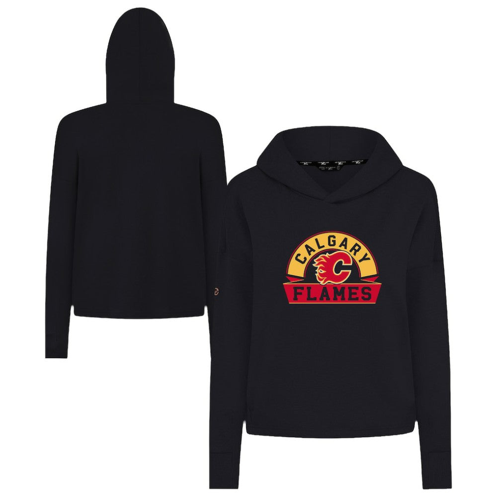 Calgary Flames - Levelwear Women's Sweet Banner Arch Tri-Blend Cropped Pullover Hoodie Black