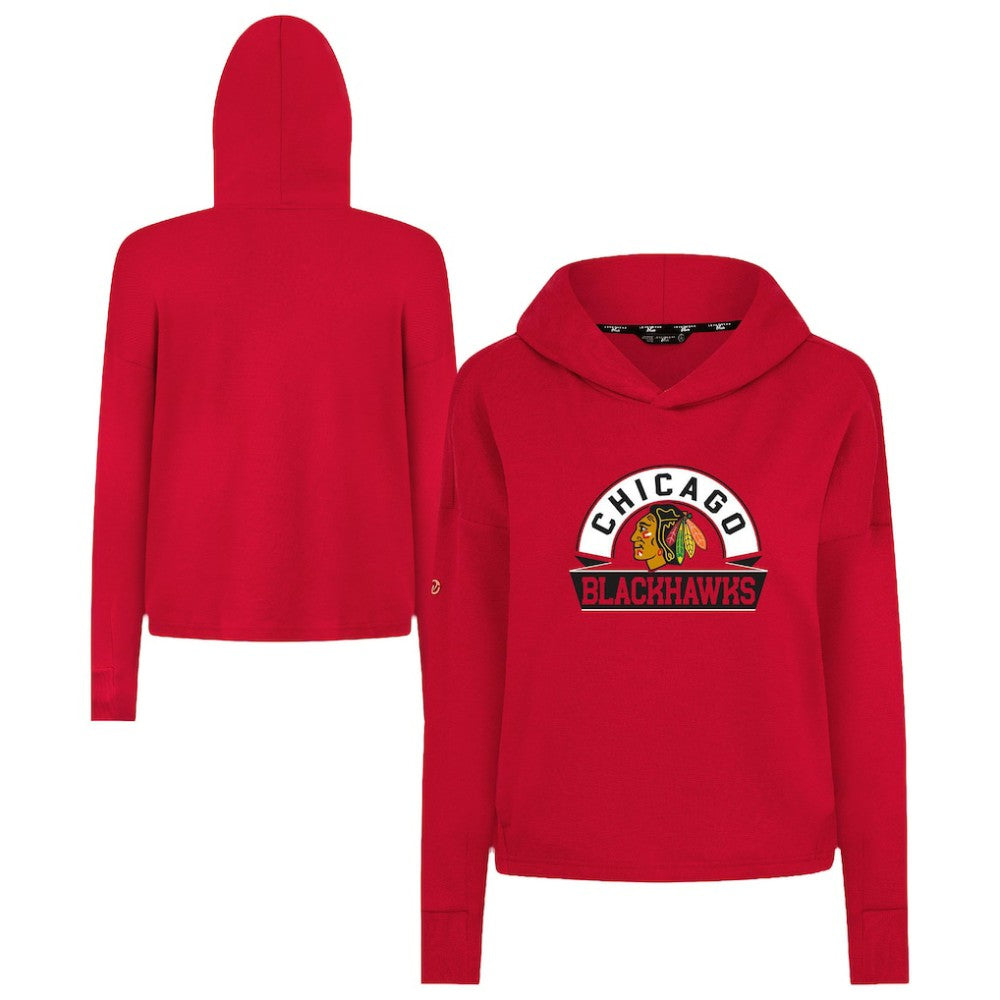 Chicago Blackhawks Levelwear Women's Sweet Banner Arch Tri-Blend Cropped Pullover Hoodie Red