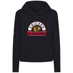 Chicago Blackhawks Levelwear Women's Sweet Banner Arch Tri-Blend Cropped Pullover Hoodie Black