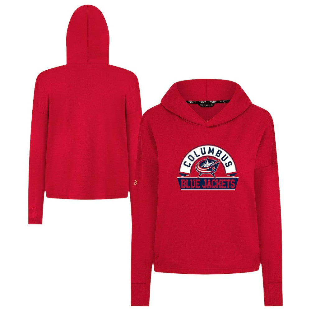 Columbus Blue Jackets - Levelwear Women's Sweet Banner Arch Tri-Blend Cropped Pullover Hoodie Red