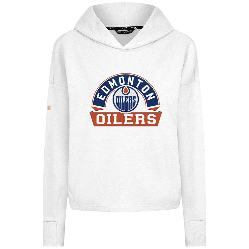 Edmonton Oilers - Levelwear Women's Sweet Banner Arch Tri-Blend Cropped Pullover Hoodie White