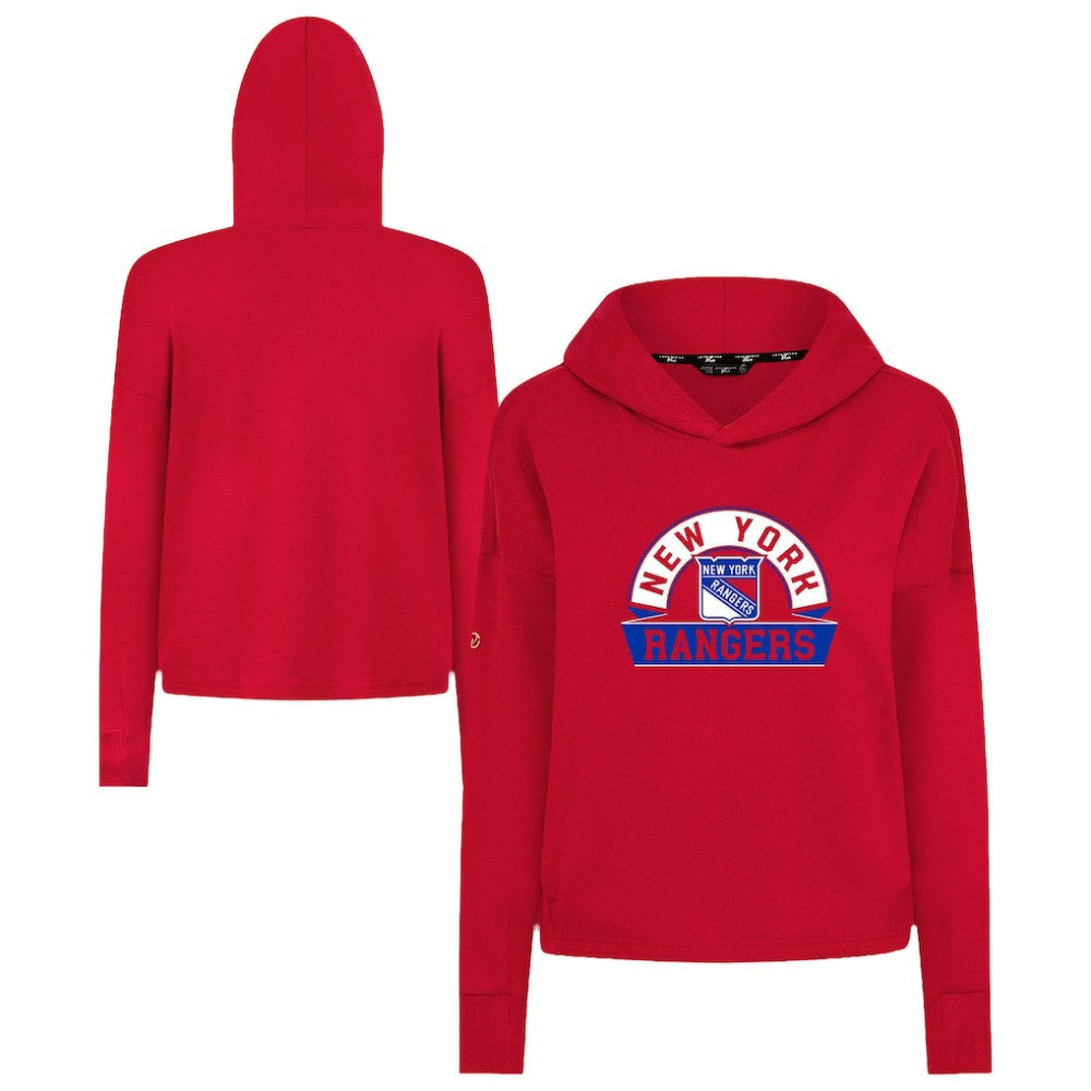 New York Rangers Levelwear Women's Sweet Banner Arch Tri-Blend Cropped Pullover Hoodie Red