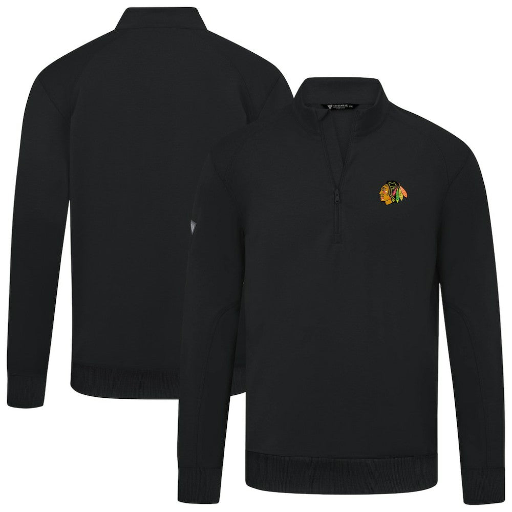 Chicago Blackhawks Levelwear Upright Tri-Blend Quarter-Zip Pullover Black