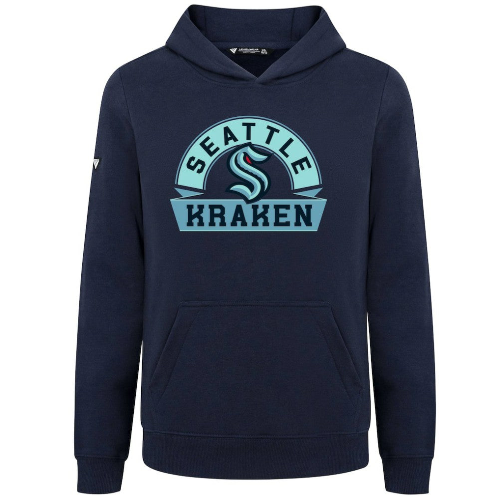 Seattle Kraken Levelwear Youth Podium Banner Arch Pullover Hoodie Navy
