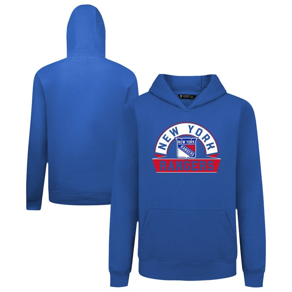 New York Rangers Levelwear Youth Podium Banner Arch Pullover Hoodie Royal