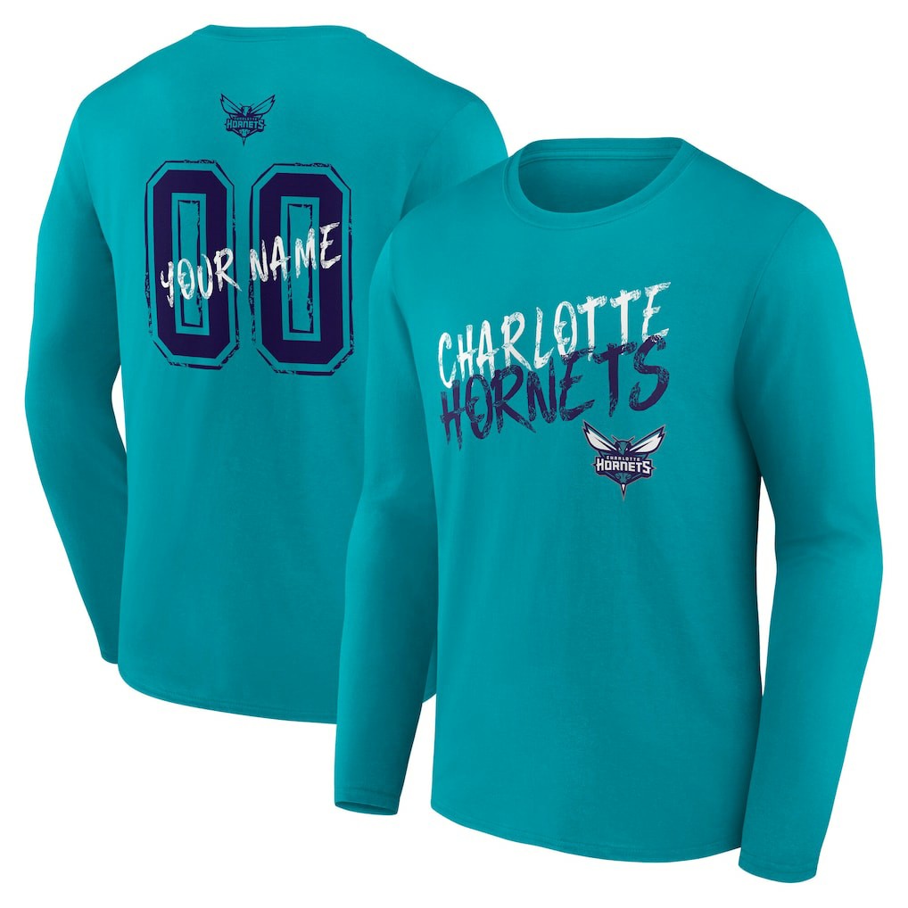 NBA - Charlotte Hornets Hustle Custom Long Sleeve T-Shirt - Teal
