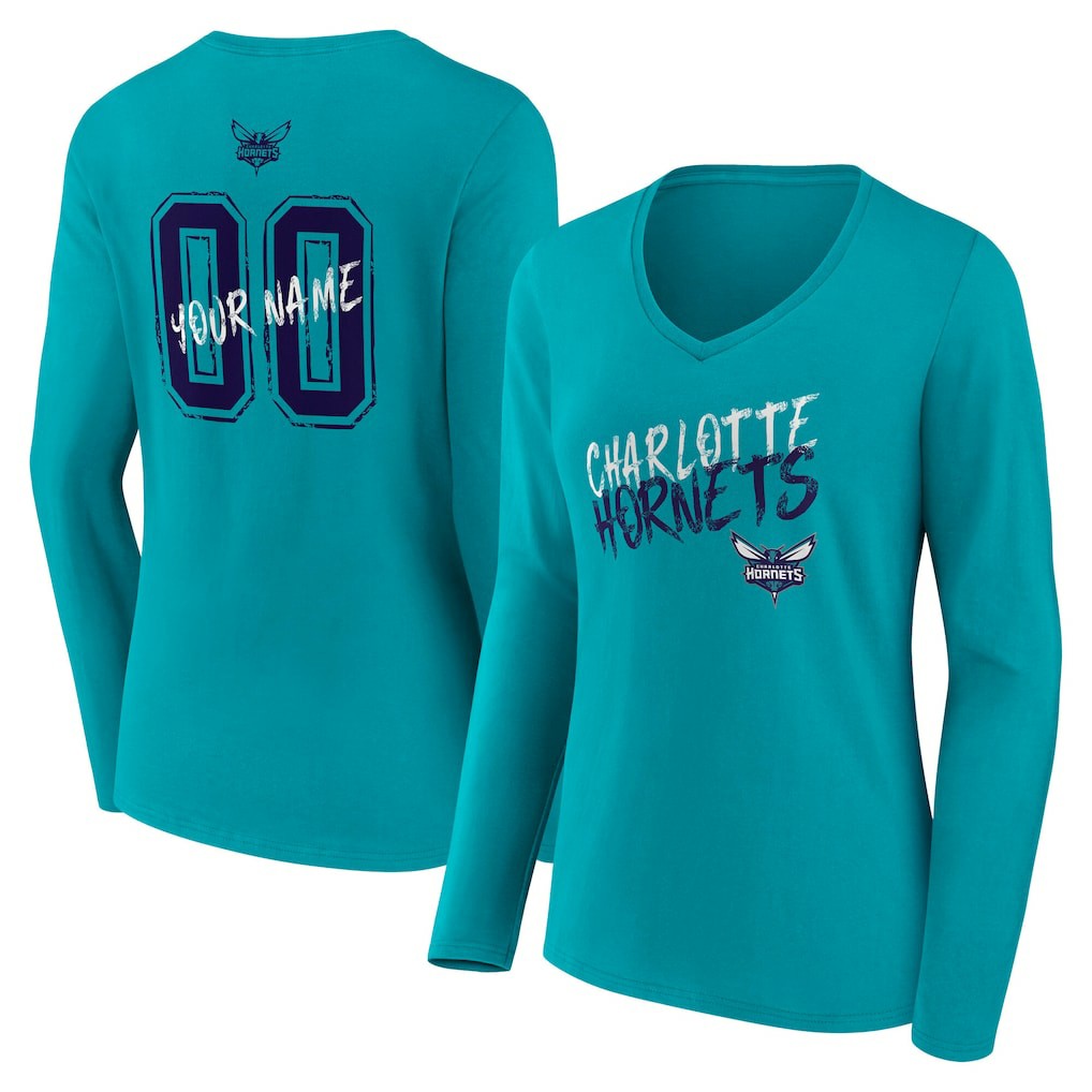 NBA - Charlotte Hornets Women's Hustle Custom Long Sleeve V-Neck T-Shirt - Teal
