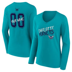 NBA - Charlotte Hornets Women's Hustle Custom Long Sleeve V-Neck T-Shirt - Teal