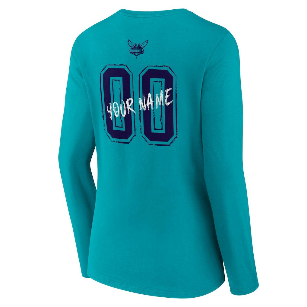 NBA - Charlotte Hornets Women's Hustle Custom Long Sleeve V-Neck T-Shirt - Teal