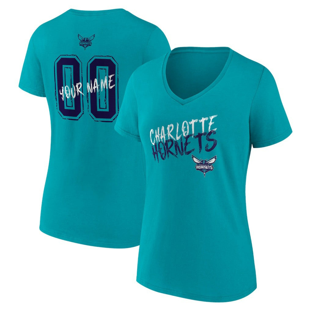 NBA - Charlotte Hornets Women's Hustle Custom V-Neck T-Shirt - Teal