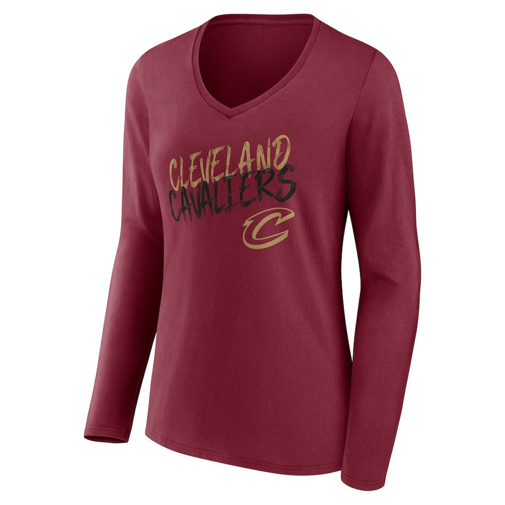 NBA - Cleveland Cavaliers Women's Hustle Custom Long Sleeve V-Neck T-Shirt - Wine
