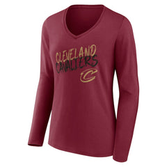 NBA - Cleveland Cavaliers Women's Hustle Custom Long Sleeve V-Neck T-Shirt - Wine