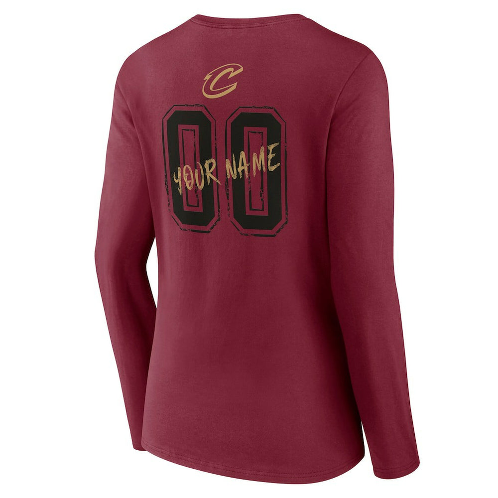 NBA - Cleveland Cavaliers Women's Hustle Custom Long Sleeve V-Neck T-Shirt - Wine