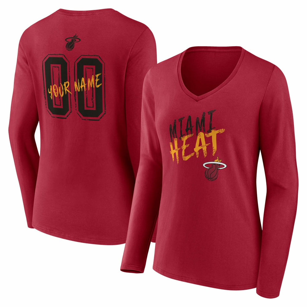 NBA - Miami Heat Women's Hustle Custom Long Sleeve V-Neck T-Shirt - Red