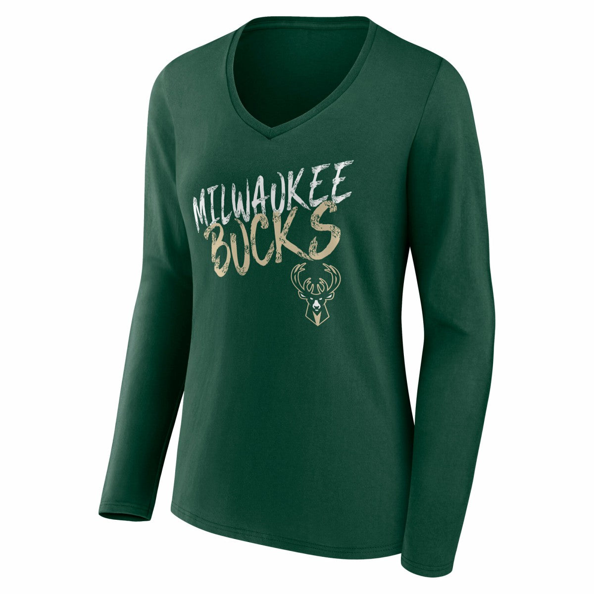 NBA - Milwaukee Bucks Women's Hustle Custom Long Sleeve V-Neck T-Shirt - Hunter Green