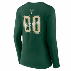 NBA - Milwaukee Bucks Women's Hustle Custom Long Sleeve V-Neck T-Shirt - Hunter Green