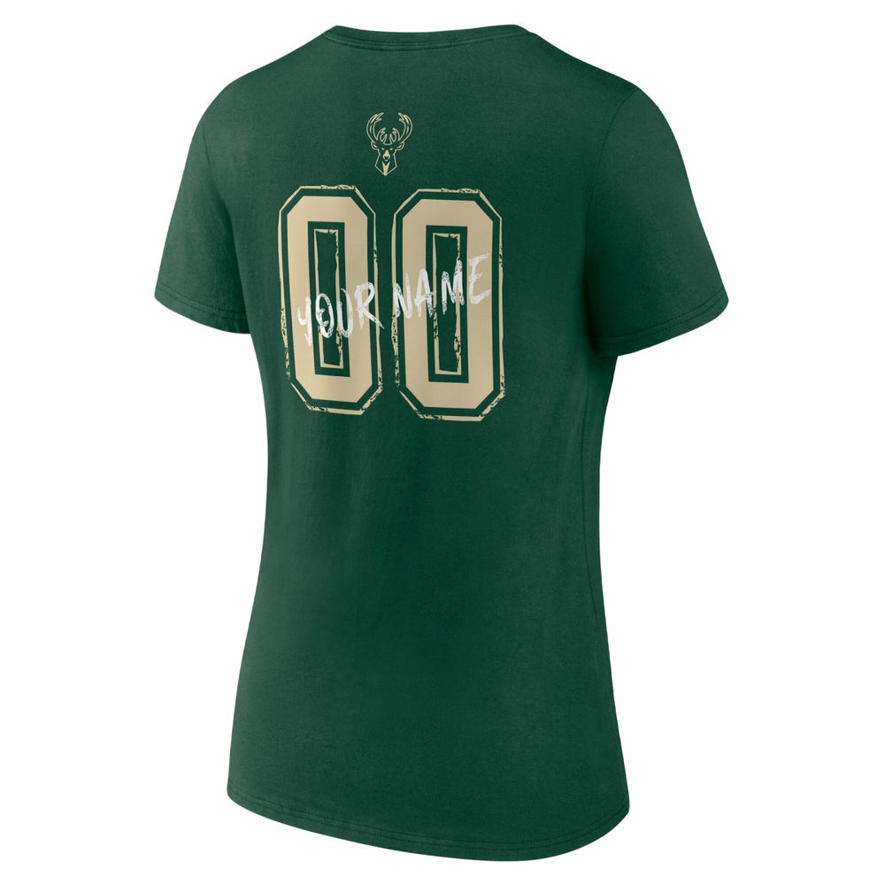 NBA - Milwaukee Bucks Women's Hustle Custom V-Neck T-Shirt - Hunter Green