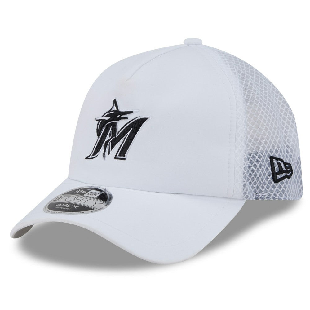 Miami Marlins New Era 2026 Batting Practice Apex 9FORTY Adjustable Trucker Hat Sale