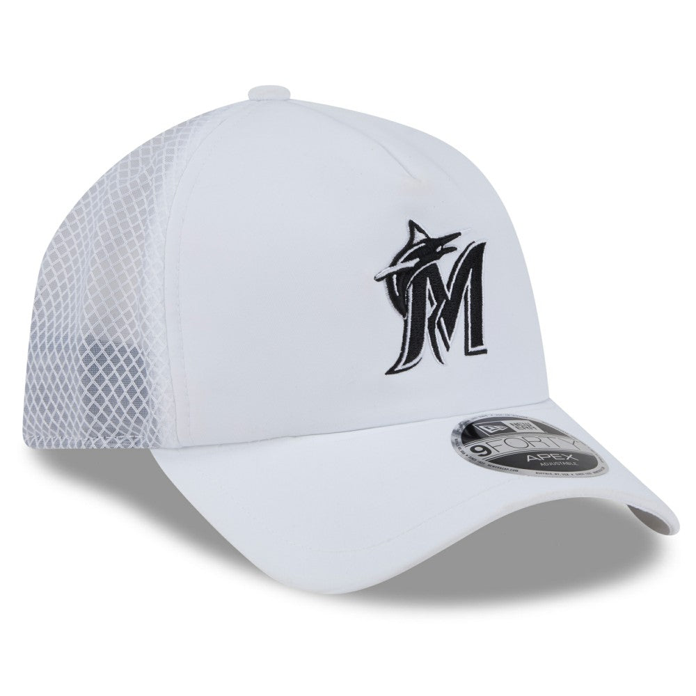 Miami Marlins New Era 2026 Batting Practice Apex 9FORTY Adjustable Trucker Hat Sale