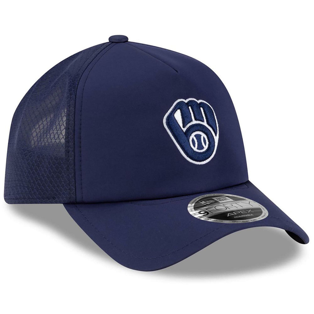 Milwaukee Brewers New Era 2026 Batting Practice Apex 9FORTY Adjustable Trucker Hat On Sale