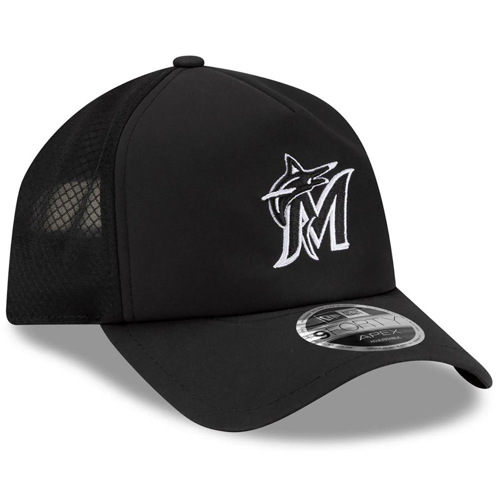 Miami Marlins New Era 2026 Batting Practice Apex 9FORTY Adjustable Trucker Hat Sale
