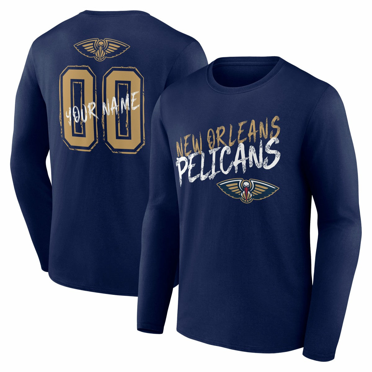 NBA - New Orleans Pelicans Hustle Custom Long Sleeve T-Shirt - Navy