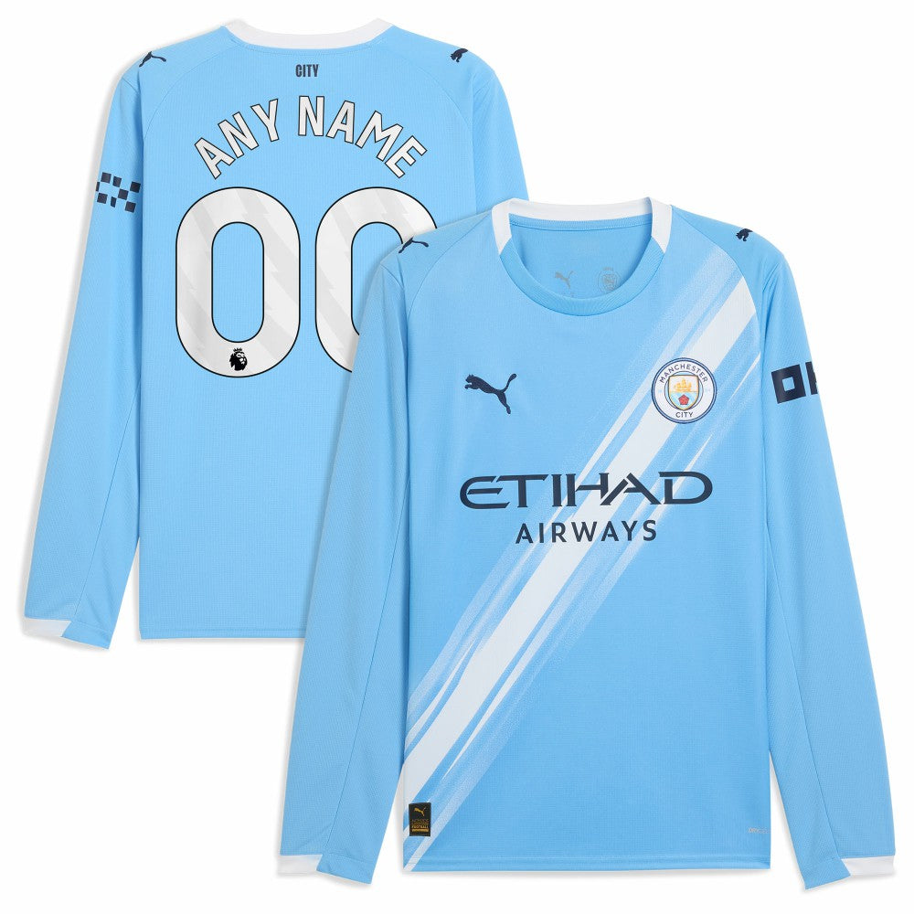 Puma Manchester City 2025/26 Home Replica Long Sleeve Custom Jerseys - Sky Blue