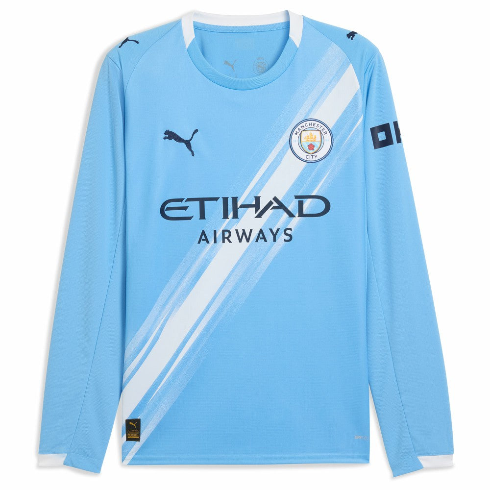 Puma Manchester City 2025/26 Home Replica Long Sleeve Custom Jerseys - Sky Blue