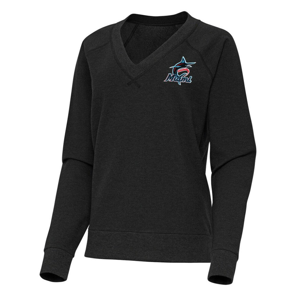 Miami Marlins Antigua Women's Varsity Tri-Blend V-Neck Long Sleeve T-Shirt On Sale