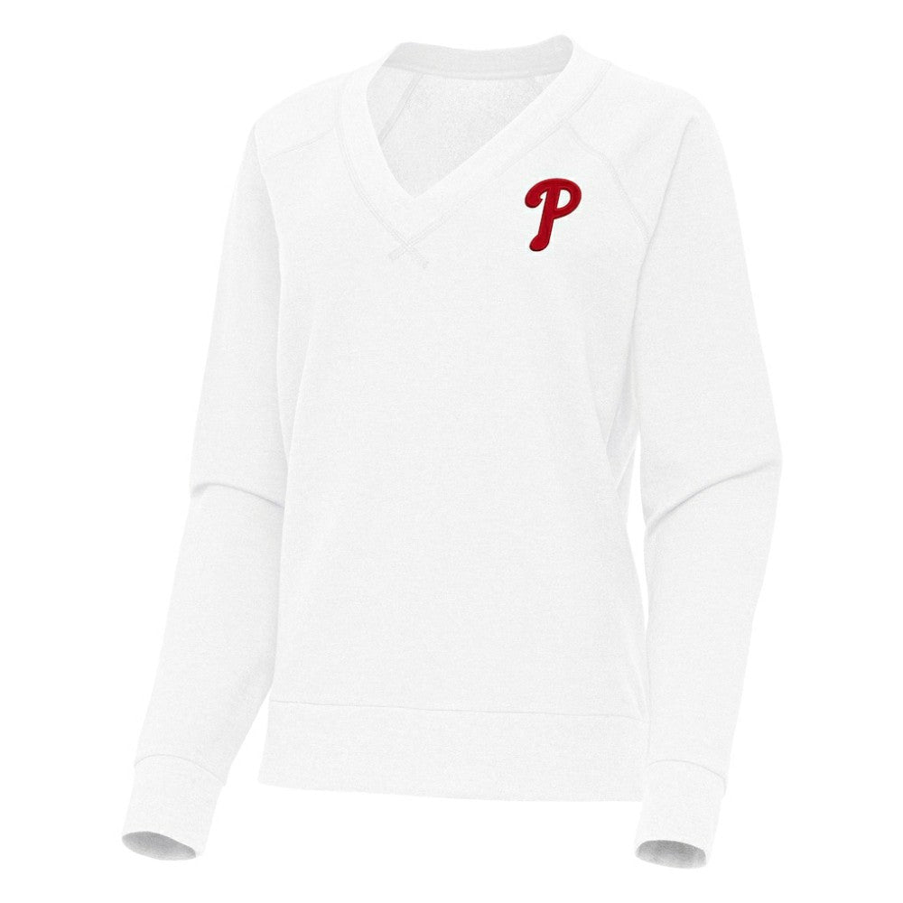 Philadelphia Phillies Antigua Women's Varsity Tri-Blend V-Neck Long Sleeve T-Shirt On Sale