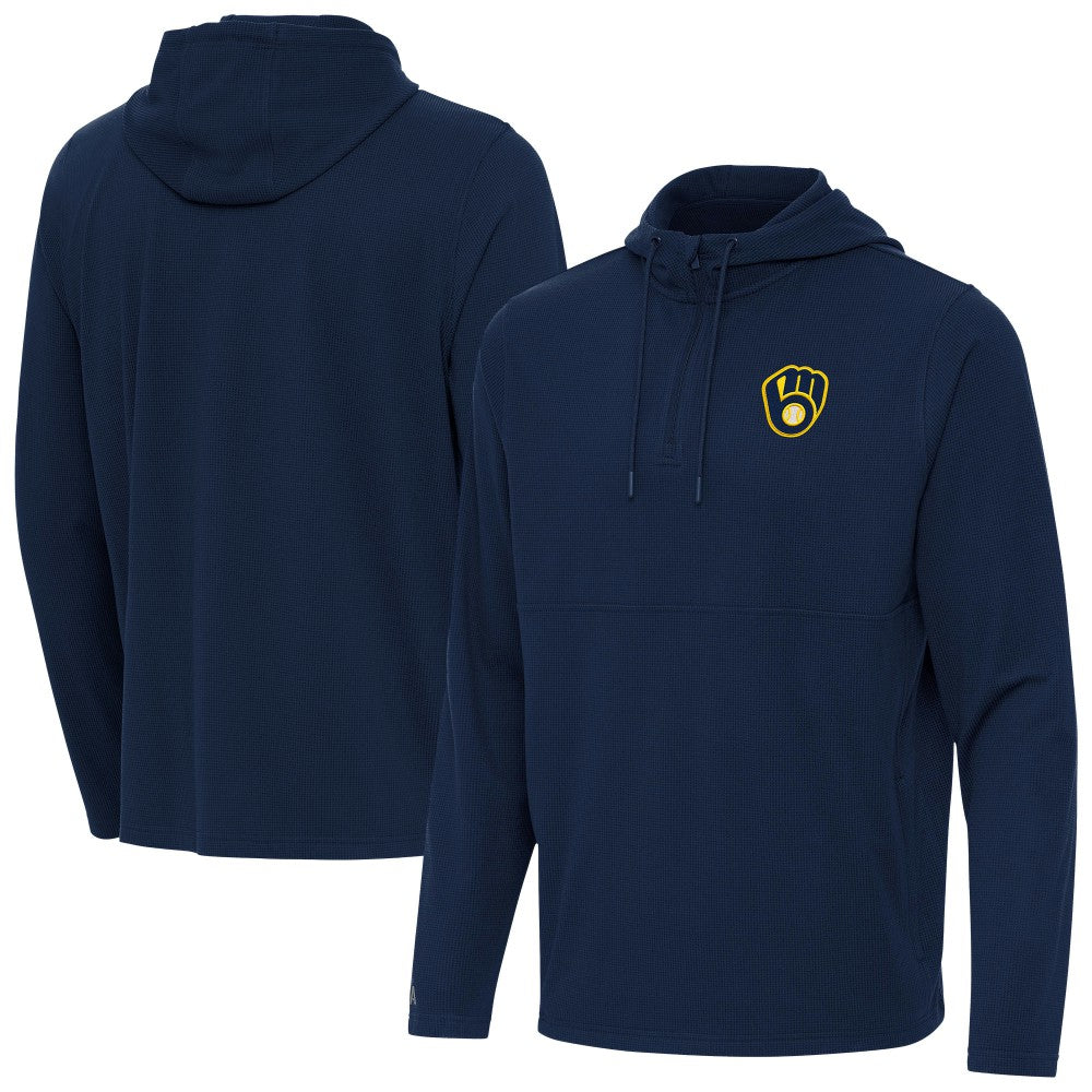 Milwaukee Brewers Antigua Connected Quarter-Zip Pullover Hoodie On Sale
