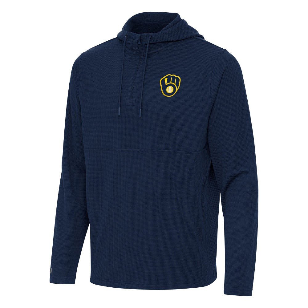 Milwaukee Brewers Antigua Connected Quarter-Zip Pullover Hoodie On Sale