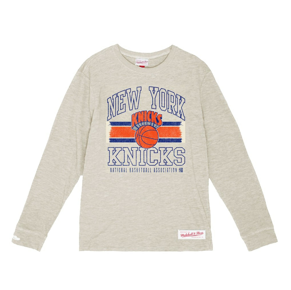 Mitchell & Ness - New York Knicks Striped Logo Lockup Premium T-Shirt - Cream