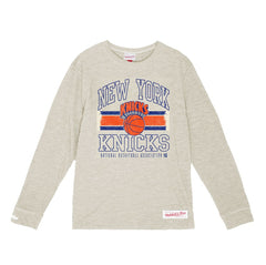 Mitchell & Ness - New York Knicks Striped Logo Lockup Premium T-Shirt - Cream