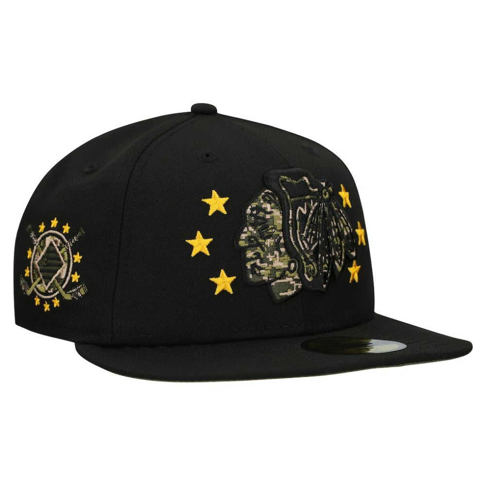 Chicago Blackhawks New Era Military Appreciation Digital Camo Stars 59FIFTY Fitted Hat Black