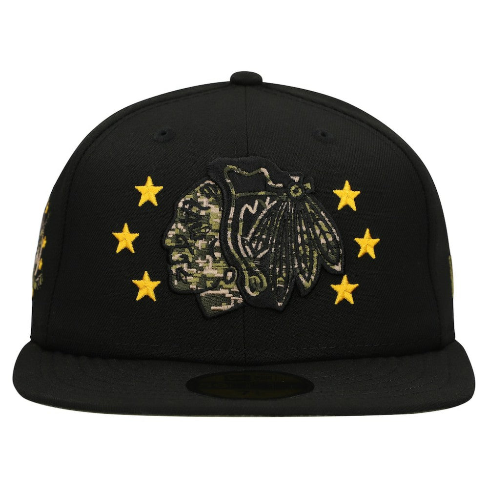 Chicago Blackhawks New Era Military Appreciation Digital Camo Stars 59FIFTY Fitted Hat Black