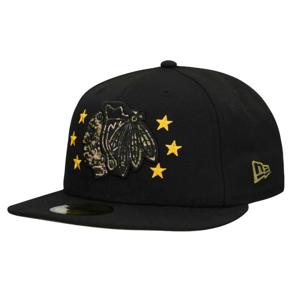 Chicago Blackhawks New Era Military Appreciation Digital Camo Stars 59FIFTY Fitted Hat Black