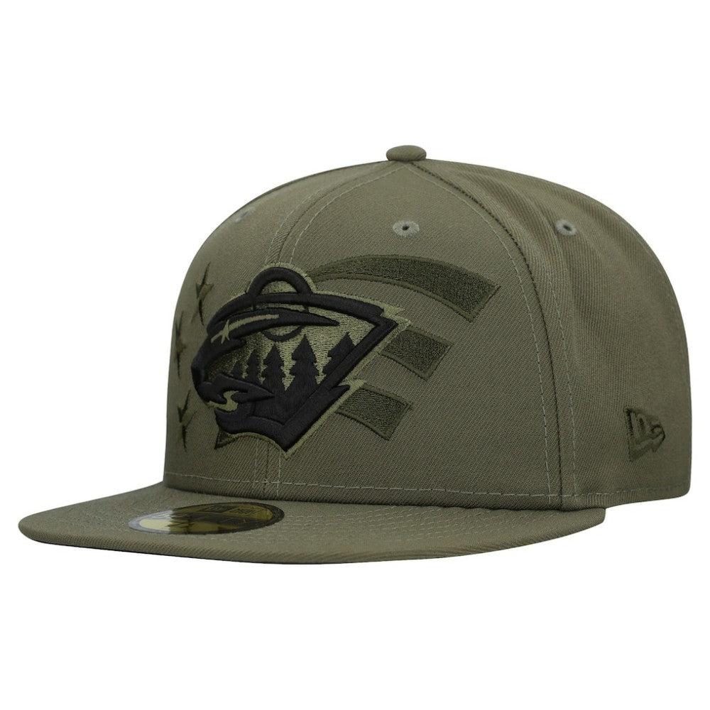 Minnesota Wild - New Era Military Appreciation Flag 59FIFTY Fitted Hat Olive