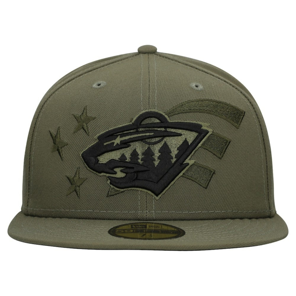 Minnesota Wild - New Era Military Appreciation Flag 59FIFTY Fitted Hat Olive