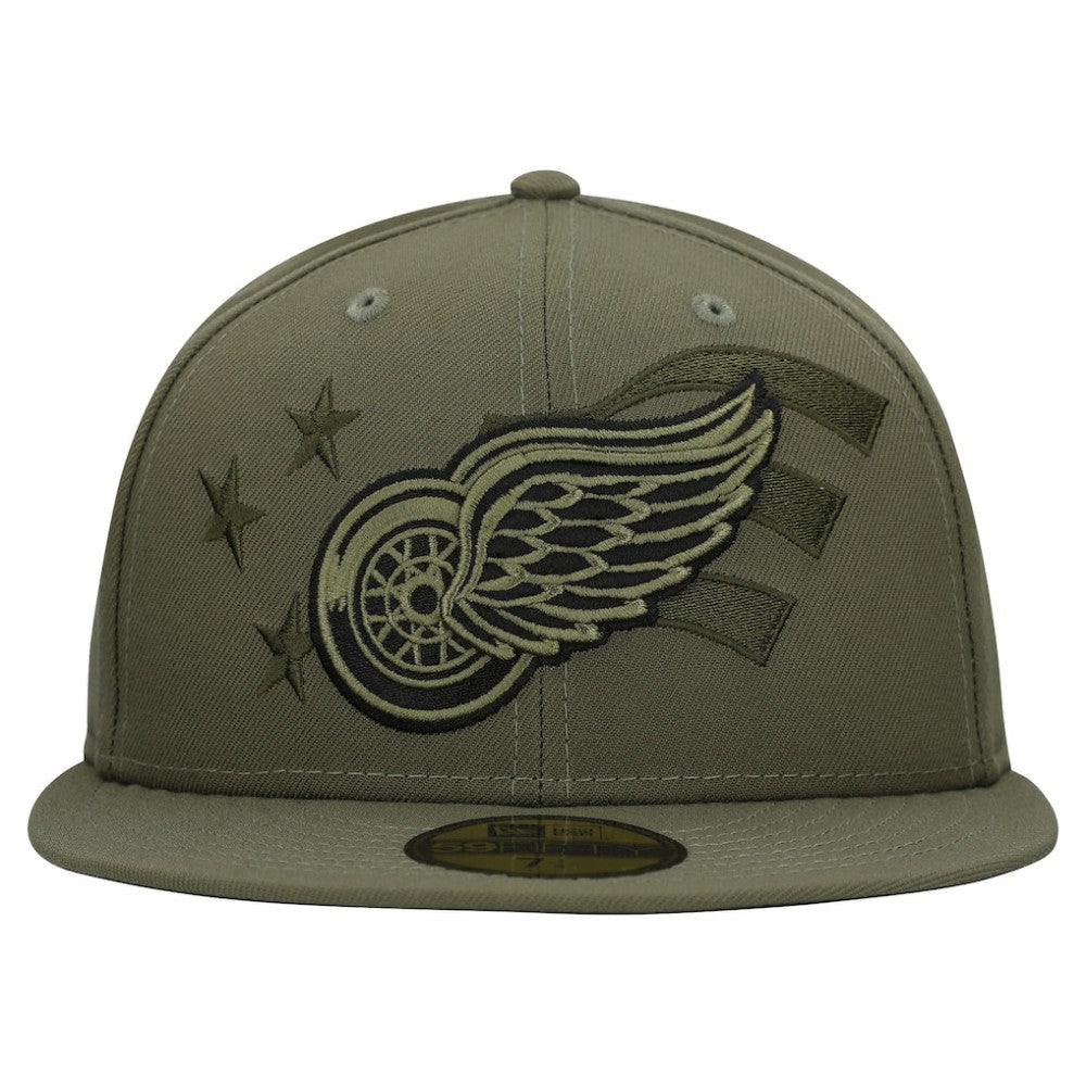 Detroit Red Wings - New Era Military Appreciation Flag 59FIFTY Fitted Hat Olive