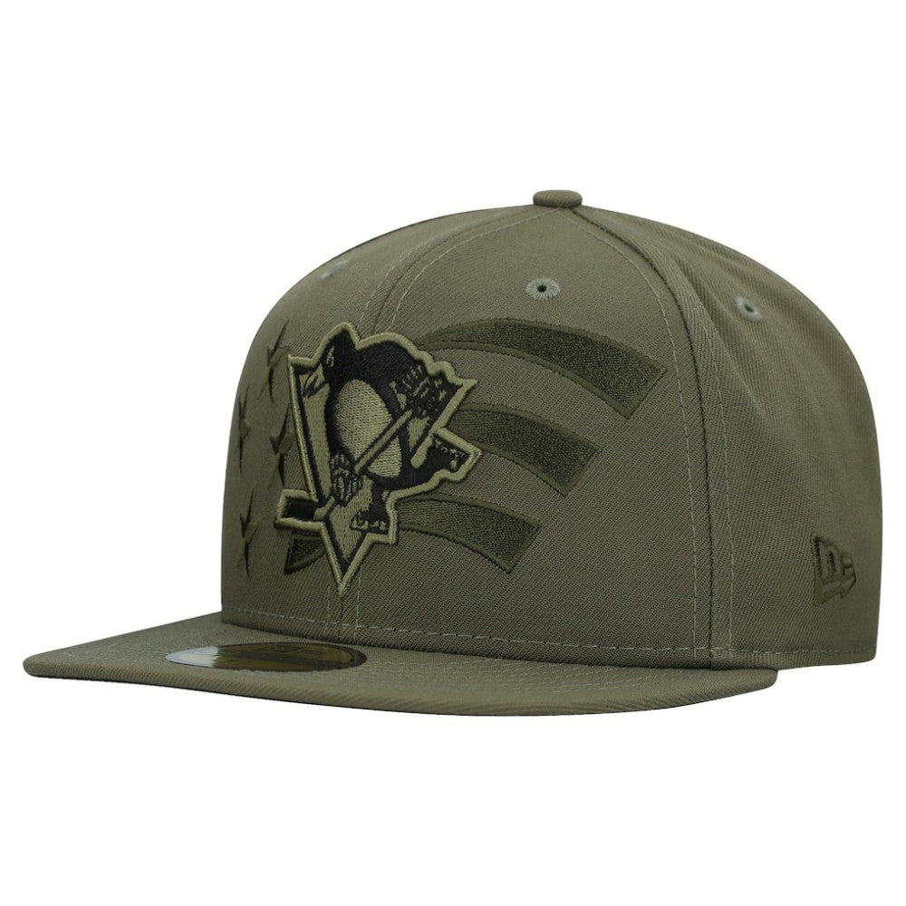 Pittsburgh Penguins New Era Military Appreciation Flag 59FIFTY Fitted Hat Olive