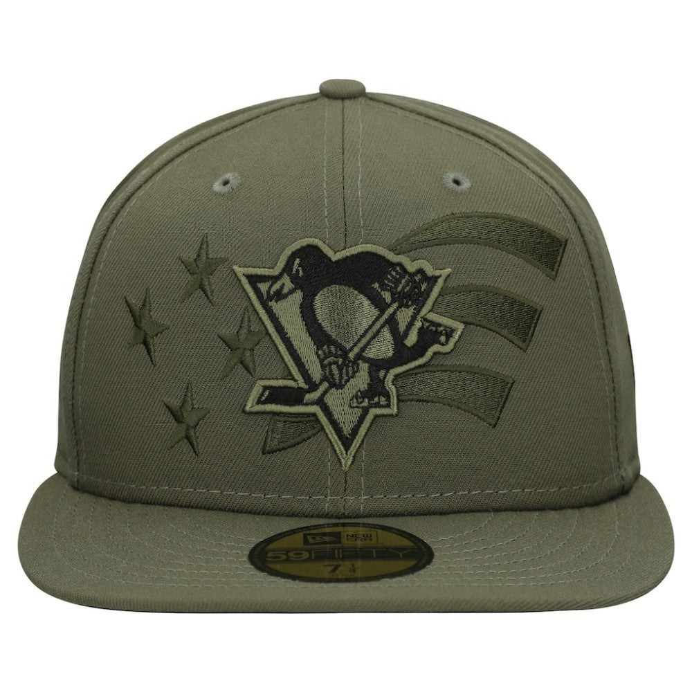 Pittsburgh Penguins New Era Military Appreciation Flag 59FIFTY Fitted Hat Olive