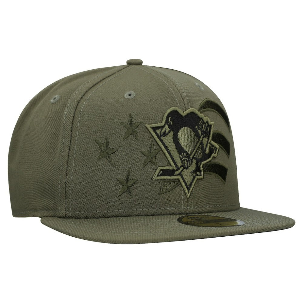 Pittsburgh Penguins New Era Military Appreciation Flag 59FIFTY Fitted Hat Olive